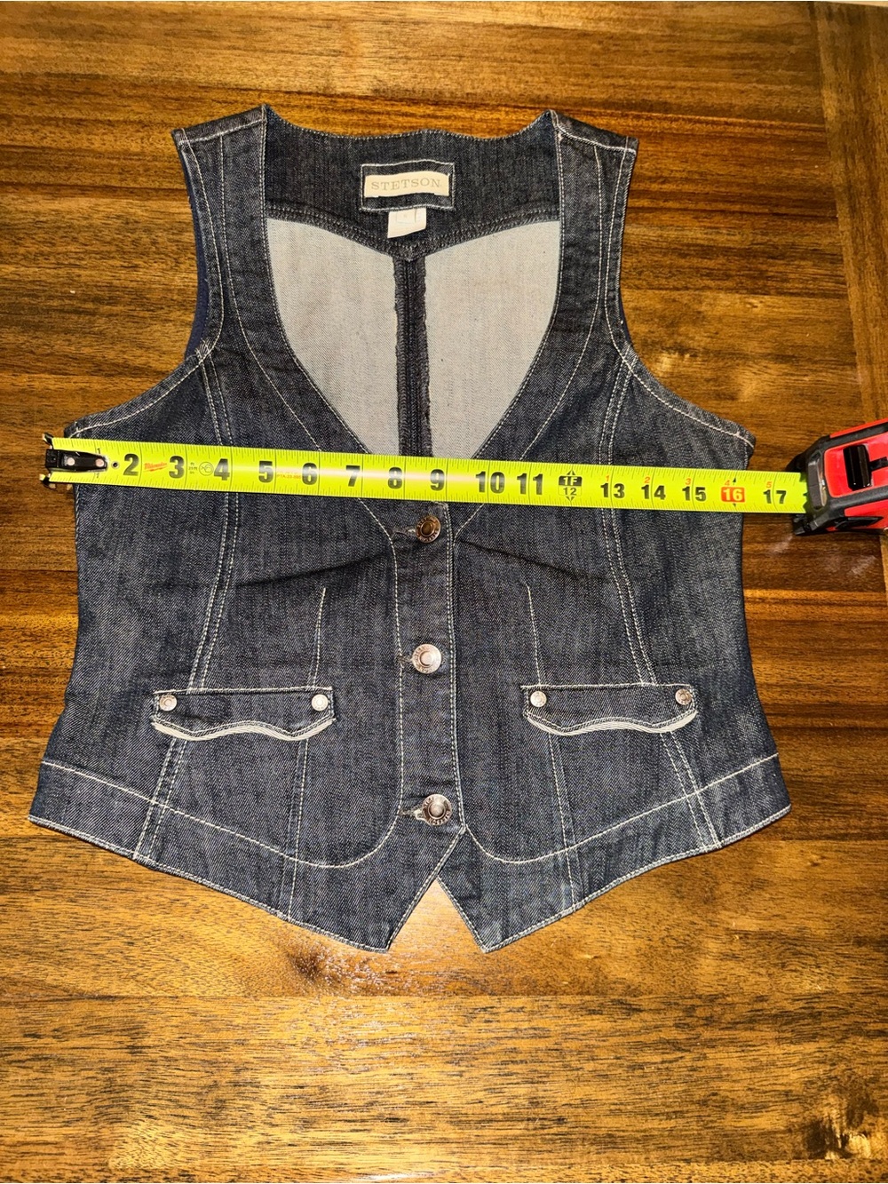 Stetson Western stretch Denim Vest dark wash  with Cream Label - Picture 8 of 9